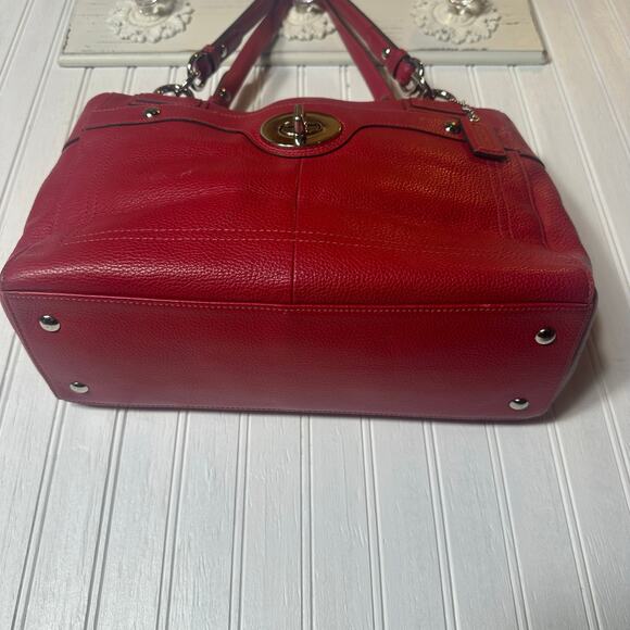 Coach Penelope Turnlock Satchel Bag Red Pebbled Leather - Picture 4 of 10